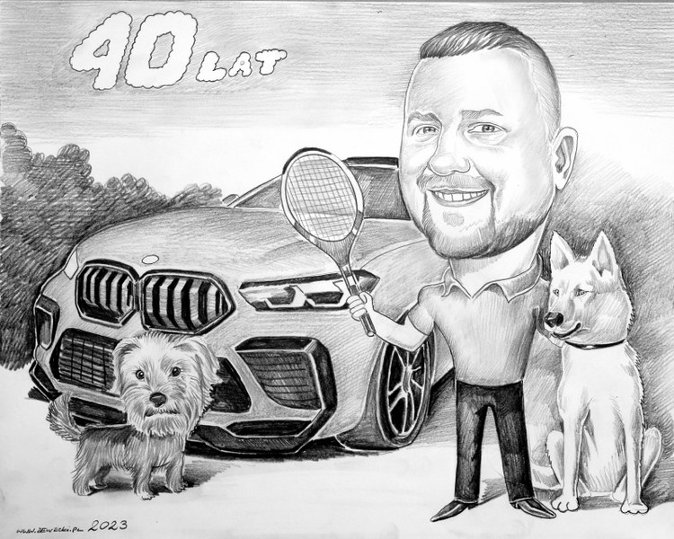karykatura na 40 urodziny dla niego